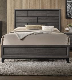 Grey Finish 1pc King Size Panel Bed Beautiful Wooden Bedroom Furniture Box Design Headboard FB Rubber wood Paper veneer - as Pic