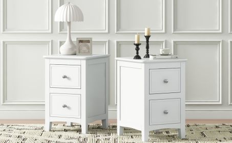 Modern White Nightstand Set of 2,Bed Side Table with 2 Drawers, End Side Table Double for Bedroom Living Room - as Pic