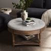 Large Round WaterProof Ottoman Coffee Table 2 Tier Oversized Button Tufted Ottoman with Wooden Shelf (Light Gray) - as Pic