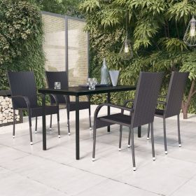 5 Piece Patio Dining Set Black - Black