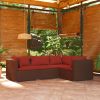 4 Piece Patio Lounge Set with Cushions Poly Rattan Brown - Brown