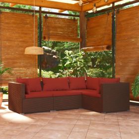 4 Piece Patio Lounge Set with Cushions Poly Rattan Brown - Brown