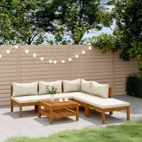6 Piece Patio Lounge Set with Cream Cushion Solid Acacia Wood - Cream