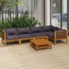 6 Piece Patio Lounge Set with Cushion Solid Acacia Wood - Grey