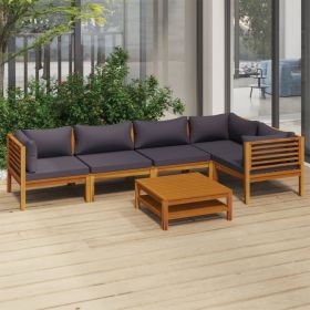6 Piece Patio Lounge Set with Cushion Solid Acacia Wood - Grey