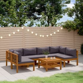 7 Piece Patio Lounge Set with Cushion Solid Acacia Wood - Grey