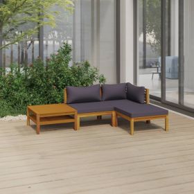 4 Piece Patio Lounge Set with Cushion Solid Acacia Wood - Grey