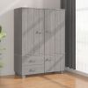 Wardrobe HAMAR Light Gray 39"x17.7"x53.9" Solid Wood Pine - Grey