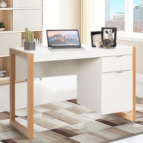 1PC Modern Computer Desk Writing Workstation with Cabinet and Drawer - White