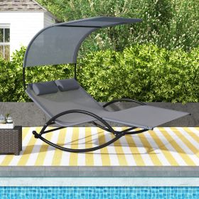 Outdoor Dual Rocker Sunbed 2-Person Canopied Patio Lounger with Detachable Headrests - Gray