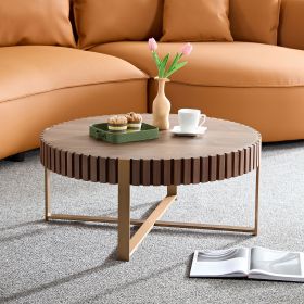 Modern Handcraft Drum Coffee Table 31.5 inch Round Coffee Table for Living Room,Small Coffee Table with Sturdy Pedestal - Walnut - MDF+Metal