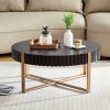 Modern Handcraft Drum Coffee Table 31.5 inch Round Coffee Table for Living Room,Small Coffee Table with Sturdy Pedestal - Matt Black - MDF+Metal