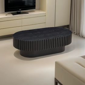 43.70 Inch Modern Handcraft Drum Coffee Table Oval Coffee Table for Living Room - Black - MDF