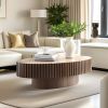 Modern Handcraft Drum Coffee Table Length 43.7 inch Ellipse Coffee Table for Living Room,Oval Small Coffee Table with Sturdy Pedestal - Walnut - MDF