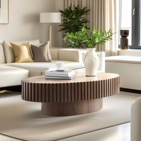 Modern Handcraft Drum Coffee Table Length 43.7 inch Ellipse Coffee Table for Living Room,Oval Small Coffee Table with Sturdy Pedestal - Walnut - MDF