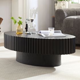 Modern Handcraft Drum Coffee Table Length 43.7 inch Ellipse Coffee Table for Living Room,Oval Small Coffee Table with Sturdy Pedestal - Matt Black
