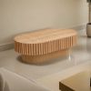 43.70 Inch Modern Handcraft Drum Coffee Table Oval Coffee Table for Living Room - Natural Ash