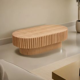 43.70 Inch Modern Handcraft Drum Coffee Table Oval Coffee Table for Living Room - Natural Ash