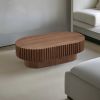 43.70 Inch Modern Handcraft Drum Coffee Table Oval Coffee Table for Living Room - Walnut - MDF