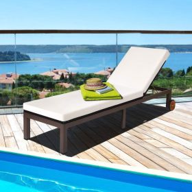 Outdoor Wicker Patio Chaise Lounge Recliner Chair with 5-Position Adjustment and Wheels - Beige