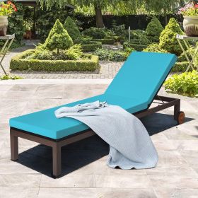 Outdoor Wicker Patio Chaise Lounge Recliner Chair with 5-Position Adjustment and Wheels - Turquoise