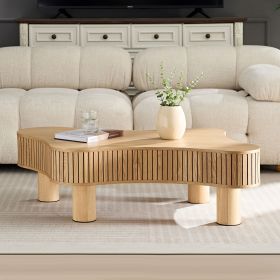 42.52 Inch Modern Wooden Handcraft Drum Coffee Table Irregular Shaped Coffee Table Natural - Solid Wood+MDF