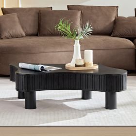 42.52 Inch Modern Wooden Handcraft Drum Coffee Table Irregular Shaped Coffee Table - Black - Solid Wood+MDF