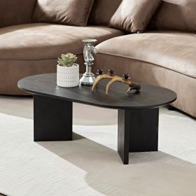 39.37 Inch Modern Coffee Table,MDF Oval Coffee Table for Living Room,Small Coffee Table with Sturdy Pedestal for Apartment,Bedroom - Black - MDF