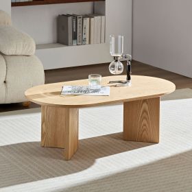 39.37 Inch Modern Coffee Table,MDF Oval Coffee Table for Living Room,Small Coffee Table with Sturdy Pedestal for Apartment,Bedroom - Oak - MDF