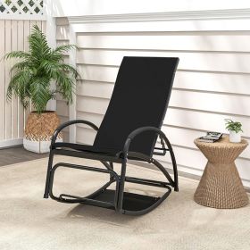 2-in-1 Outdoor Rocking Chair with 4-Position Adjustable Backrest for Patio Porch Poolside - Black