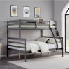 Twin over Full Bunk Bed with Ladder,Wooden Bunk Bed with High Guardrail and Ladder for Kids, Teens, Dorm Rooms, and Guest Rooms-Grey