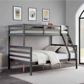 Twin over Full Bunk Bed with Ladder,Wooden Bunk Bed with High Guardrail and Ladder for Kids, Teens, Dorm Rooms, and Guest Rooms-Grey
