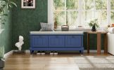 TREXM Classic Shoe Bench with Cushion and Three Drawers, Fluted Entryway Bench, Navy Blue