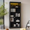 83.4" Tall Wood Bookcase with light strip,5-Tier Decor Bookshelves with Adjustable Shelves, Black