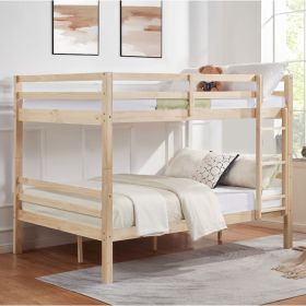 Full over Full Bunk Bed with Thick Posts,Wooden Bunk Bed with High Guardrail and Ladder- Natural - Wood