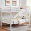 Full over Full Bunk Bed with Thick Posts,Wooden Bunk Bed with High Guardrail and Ladder, White - Wood