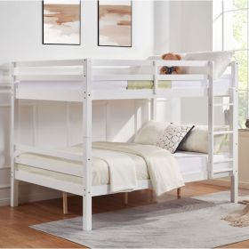 Full over Full Bunk Bed with Thick Posts,Wooden Bunk Bed with High Guardrail and Ladder, White - Wood