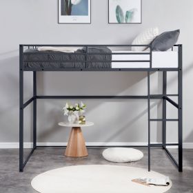 Metal Loft Bed Twin Size, Loft Bed Frame with Safety Guard Rails & Flat Ladder, Twin Loft Bed for Kids Teens Adults, Black - Black - Iron