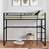 Metal Loft Bed Full Size, Loft Bed Frame with Safety Guard Rails & Flat Ladder, Twin Loft Bed for Kids Teens Adults, Black - Black - Iron