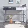 Metal Loft Bed Twin Size, Loft Bed Frame with Safety Guard Rails & Flat Ladder, Twin Loft Bed for Kids Teens Adults, Gray - Gray - Iron