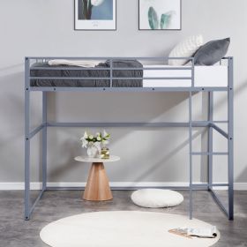 Metal Loft Bed Twin Size, Loft Bed Frame with Safety Guard Rails & Flat Ladder, Twin Loft Bed for Kids Teens Adults, Gray - Gray - Iron
