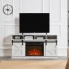 Modern Farmhouse TV Media Stand, Large Barn Inspired Home Entertainment Console, with 23" Fireplace Insert, for TV Up to 65'',White