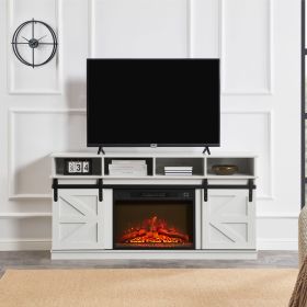 Modern Farmhouse TV Media Stand, Large Barn Inspired Home Entertainment Console, with 23" Fireplace Insert, for TV Up to 65'',White