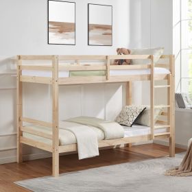 Twin over Twin Bunk Bed with Thick Posts,Wooden Bunk Bed with High Guardrail and Ladder - Natural - Wood