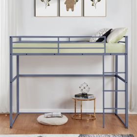 Metal Loft Bed Full Size, Loft Bed Frame with Safety Guard Rails & Flat Ladder, Twin Loft Bed for Kids Teens Adults, Gray - Gray - Iron