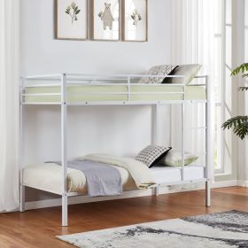 Metal Bunk Bed Twin Over Twin, Low Profile Bunk Bed Frame withBuilt-in Ladder, High Guardrail and Metal Slats- White - Iron