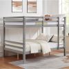 Full over Full Bunk Bed with Thick Posts,Wooden Bunk Bed with High Guardrail and Ladder- Grey - Wood
