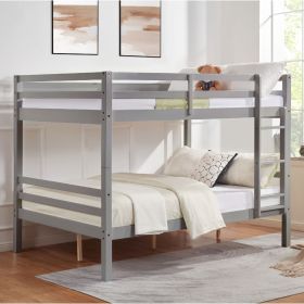 Full over Full Bunk Bed with Thick Posts,Wooden Bunk Bed with High Guardrail and Ladder- Grey - Wood