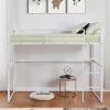 Metal Loft Bed Full Size, Loft Bed Frame with Safety Guard Rails & Flat Ladder, Twin Loft Bed for Kids Teens Adults, White - White - Iron