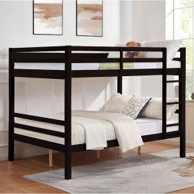 Full over Full Bunk Bed with Thick Posts,Wooden Bunk Bed with High Guardrail and Ladder- Espresso - Wood